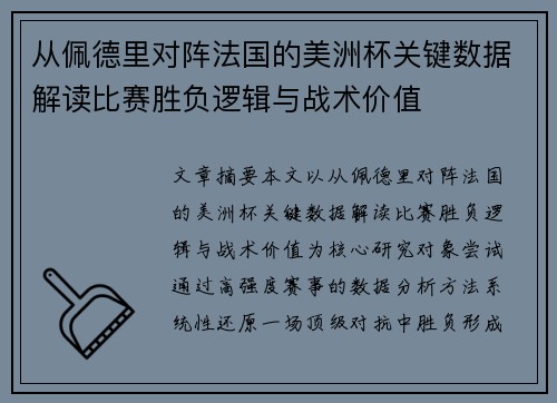 从佩德里对阵法国的美洲杯关键数据解读比赛胜负逻辑与战术价值